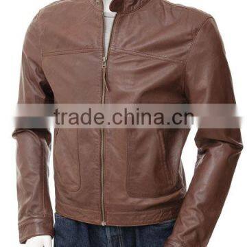 casual coat fashion short leather jacket men brown