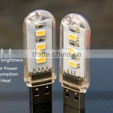 Mini USB LED Light 3 LED Portable Mini USB Power LED Night Light Camping Lamp 5W 5V Touch Dimmer White Light