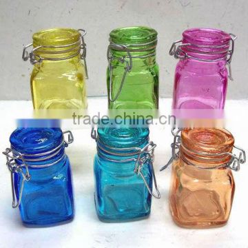 clip top glass canisters, square colorful glass jar with lid, many other shape avaliable