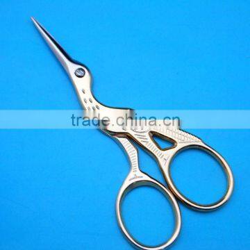 Gold-plated crane shaped manicure fancy scissors