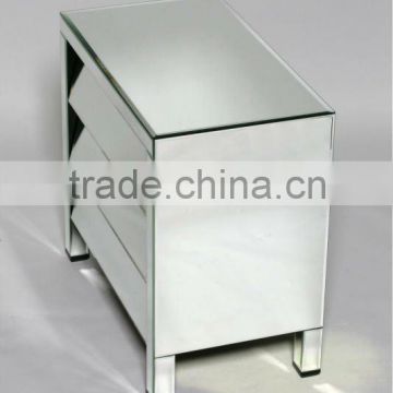 Modern Glass angled three drawers mirrored nightstand furniture