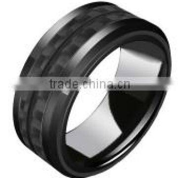 newest jewelry great selling ring ceramic and 316l stainless steel ring black carbon fiber band ring with black plating