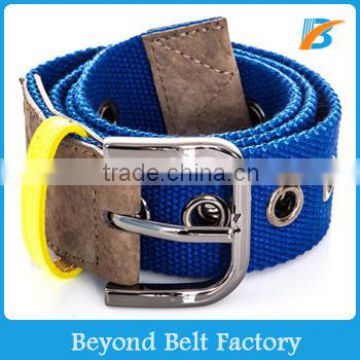 Beyond Men Women Genuine Leather Tab Woven Fabric Canvas Grommet Belt