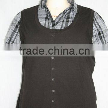 Plus size 2-fer shirt neck model blouse for uniform