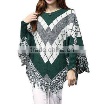 new style fashion lady Loose Bat Sleeve Knit Tassel Knitwear long sleeve Sweater Cape Poncho