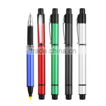 Nice design metal clip for double side highlighter pen and ball pen