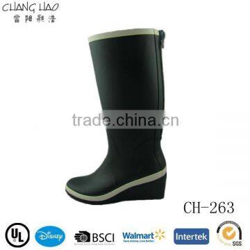 Cheap lady high heel rubber boot with zip