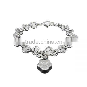 SRB5007 Silver Tone Chain Bracelet with Paw Print Charm Memorial Jewelry Pet Stainless Steel Bangle