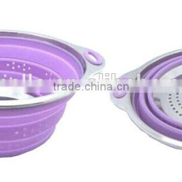 Collapsible Silicone and Stainless Steel Strainer Colander with handles