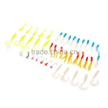 35Pcs Soft Plastic Worm Fishing Baits 10 Lead Jig Head Hooks Simulation Suite Set Lures Tackle