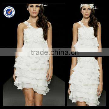 New Design Wholesale Custom Made Mini Halter Tiered White Chiffon Girl Homecoming Dress H0045