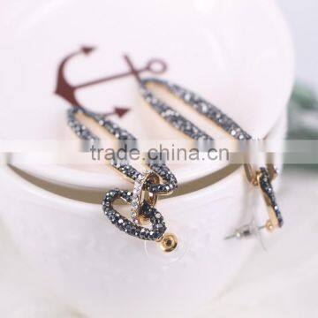 Hollow Oval Gemstone Stud Earring, Rhinestone Paved Golden Earring Designs for Women photo-2