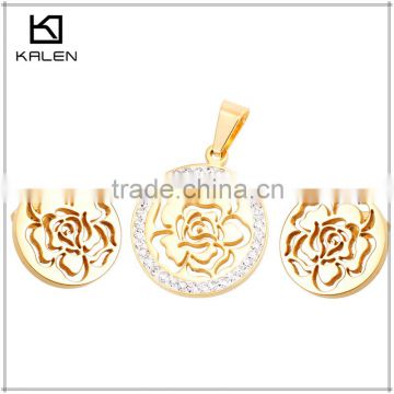 Rose golden design with fake diamond stainless steel pendant Jewelry set