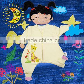 100% cotton anti kicking infant child foot sleeping bag long sleeve without filling yellow style