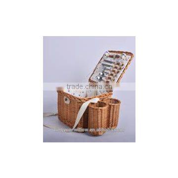 2 person Classic Willow Picnic Basket with wine holder