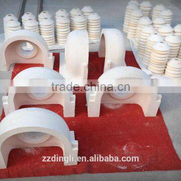 Refractory spouts, tubes, orifice rings, plungers for glass furnace gob feeder machines