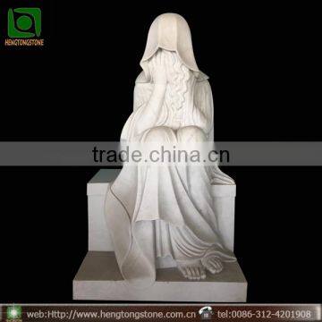 Hand Carved White Marble Weeping Mary Statue Tombstone