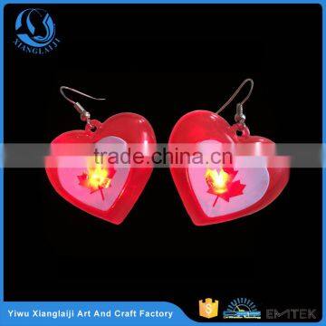 Canada day light up heart flag pierced led earrings