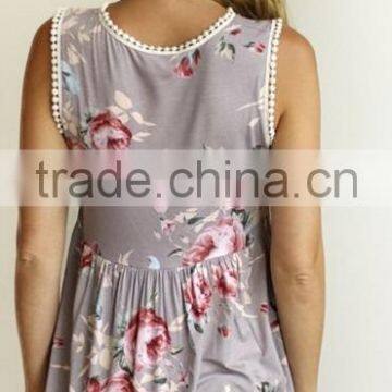 Wholesale Sublimation Products 95% Rayon 5% Spandex Lightweight Floral Sleeveless Babydoll Tank Women Summer Blouses photo-5