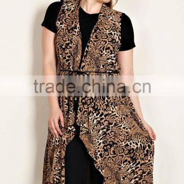 Korea Womans Apparel Manufacturers Cheap 100% Polyester Leopard Print Longline Vest High Waist High Fashion Womens Clothing photo-2