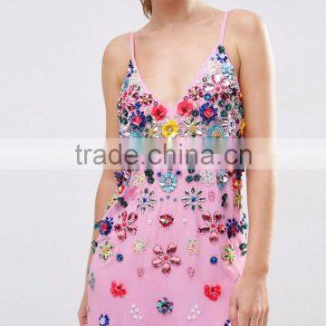 girls Floral Embellished Mini Cami Dress