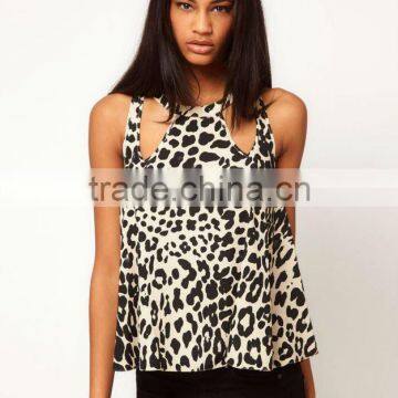 fashion new style ladies clothing in animal print with cut outs swing top