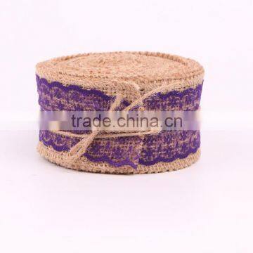 Jute Burlap Natural Hessian Ribbon With Purple Lace Trim Wedding photo-2