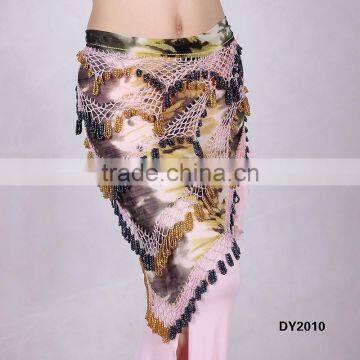 Triangle tie dye printed crochet belly dancing beaded hip scarf dance beaded belt DY2010