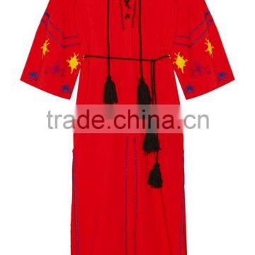 Boho Red Embroidered Cotton Long Balloon Sleeve Maxi Dress Hand Mexican Embroidered Dress Long Dress Chiffon New Style HSD5844 photo-5