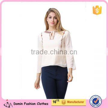 Latest top fashion design casual lady embroidery blouse