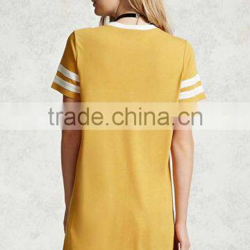Woman Short Sleeve Round Neck Contrasting Varsity Stripes T-shirt Casual Shift Dress photo-4