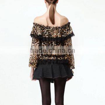 Fashionable Printed Long Sleeve Clothing New Design off Shoulder Sexy Fancy Tops for Girls photo-4