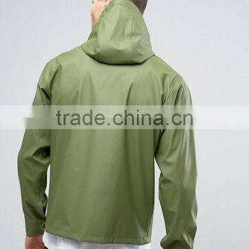 Custom Best Price High Quality New Design Durable 100% Polyurethane Smooth Drawstring Hood Green Casual Men Wind Jacket photo-2