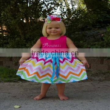 Cute Cheap Baby Cotton Dresses Rainbow Chevron Dress for Girls Children Baby Clothing Chevron Dress photo-2