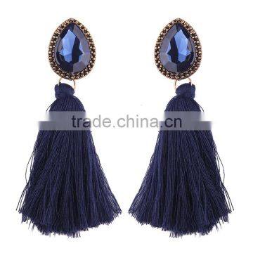 Bohemian Jewelry Big Crystal Gems With Tassel Drop Earrings for Women photo-4