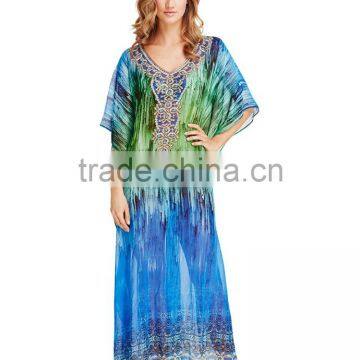 Indian Girls Kaftan Sexy Wear Poncho Fashionable Caftan Dress Poly Silk Girls Long Kaftan photo-5