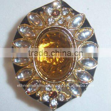 BROWN WHITE Gold TONE KUNDAN CZ COCKTAIL FASHION FINGER Ring R048C