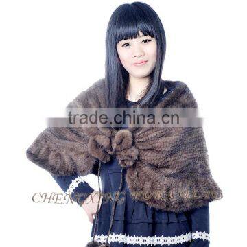 CX-B-M-24K Hot Selling In Stock Real Mink Fur Wedding Knitted Shawl Women photo-6