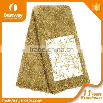 China Factory Price French Lace Fabric With Beads and Sequins FL1129-3