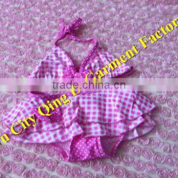 Wholesale Baby two pieces Bathing Suit Fashion Kids Girls Pink Ruffle Bikini Swimsuit