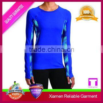 Wholesale Polyester Elstane Dry Fit Fabric Long Sleeve t Shirt for Womens Fitness Clothing photo-3