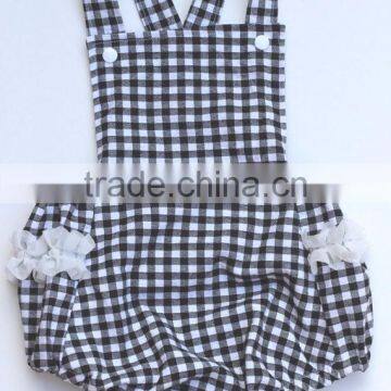 Latest designed gingham ruffle lace overall baby romper