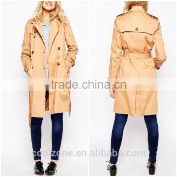New arrival fashionable women trench coat with belt/lady outfit coat 2015