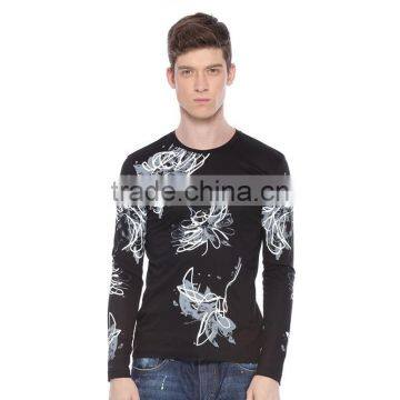 Men's black long sleeve 100% cotton printing streetwear t-shirt manufacturer