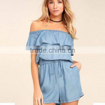 Guangzhou Supplier Fashion romper women summer sexy denim jumpsuits women 2017