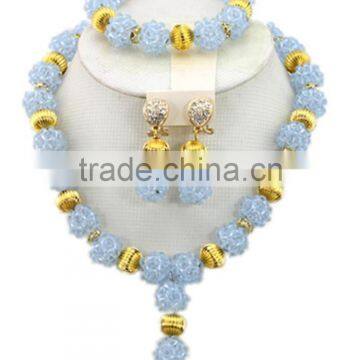 Gold-Plated Ball Crystal Beads Y Shape Necklace African Jewelry Set