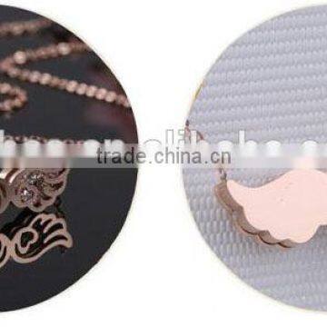 316 Titanium Stainless Steel Angel Wing Pendant Choker Chain Necklace Shiny Crystals Wing Fashion Jewelry photo-3