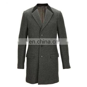 Contrast Design Classic Three Buttons Full Length Gray Overcoat Wool Cashmere Men