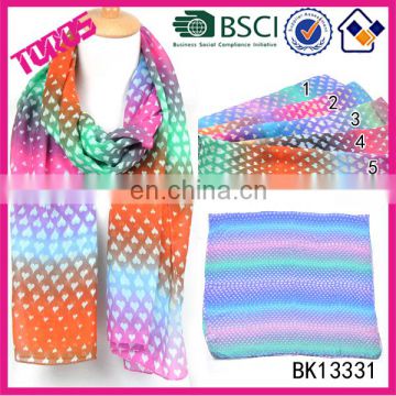 2015 New Arrive Heart Print Wholesale Spring Summer Twill Shawl Fashion Chiffon Scarf