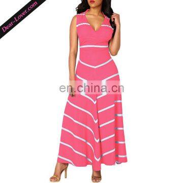 Latest V Neck Sleeveless Printed Maxi Dresses Women Elegant